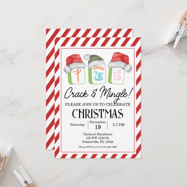 Convite Editável do Partido Holiday Mahjong, Mahjo (Frente/Verso In Situ)