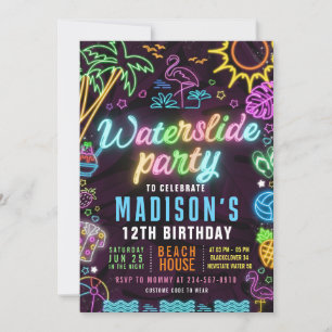Convite Editável Festa Glow Waterslide