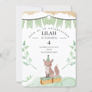 Convite Editável Fox Birthday   Woodland Animal