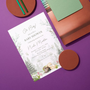 Convite Editável para Chá de fraldas Woodland