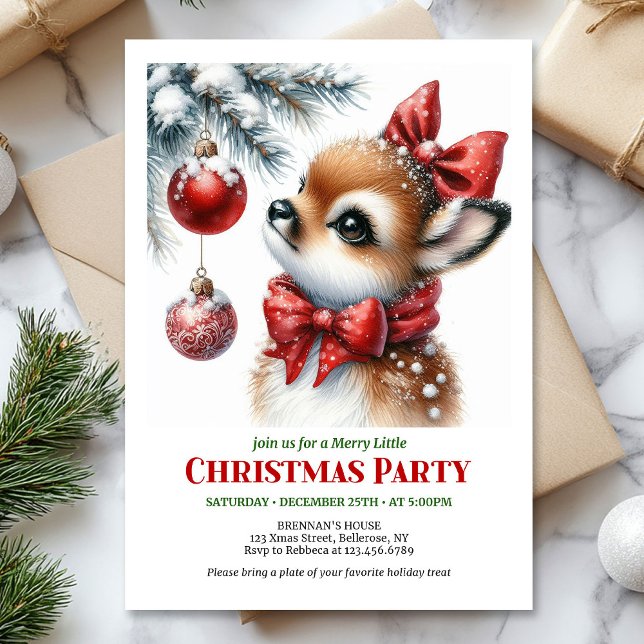 Convite editável para crianças com cervo bebê fest (Festive baby deer Christmas kids invite editable template)