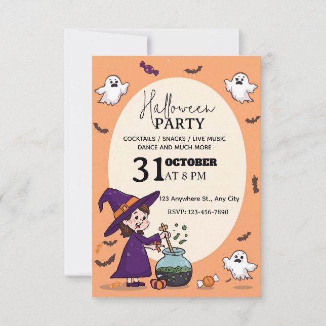 Convite Editável para Festas de Halloween de Estil (Frente)