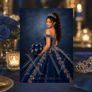 Convite Editorial de Quinceañera Azul Marinho Prat