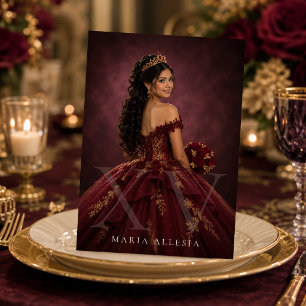 Convite Editorial Quinceañera Dourado Borgonha