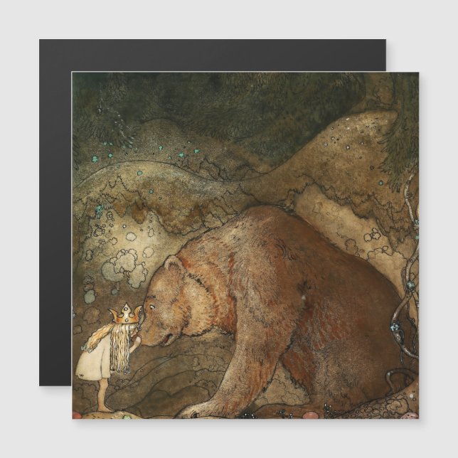 Convite “Ela Beijou o Urso” por John Bauer (Frente/Verso)
