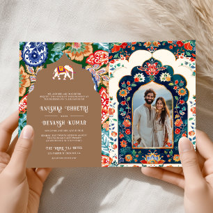 Convite Elefante Arte Popular Indiana Casamento Bege