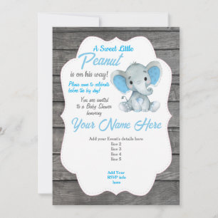 Convite Elefante Cinza Azul Editável