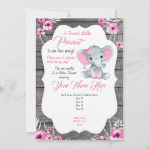 Convite Elefante Cinza Rosa Editável