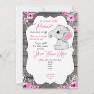 Convite Elefante Cinza Rosa Editável Rosa