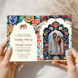 Convite Elefante Creme Arte Popular Indiana Vibrante Casam