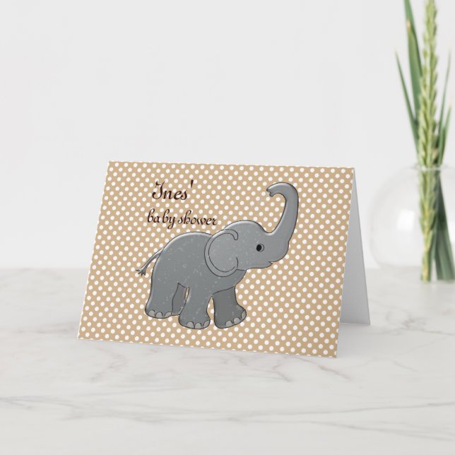 Convite elefante marrom de chá de bebê (Frente)