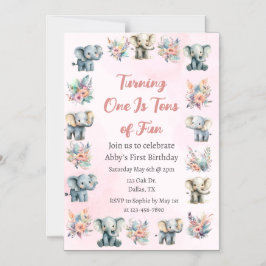 Convite Elefantes e Flores da Selva de Boho no Aniversário