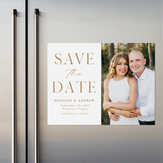 Convite Elegância Moderna Dourada Foto Save the Date (Criador carregado)