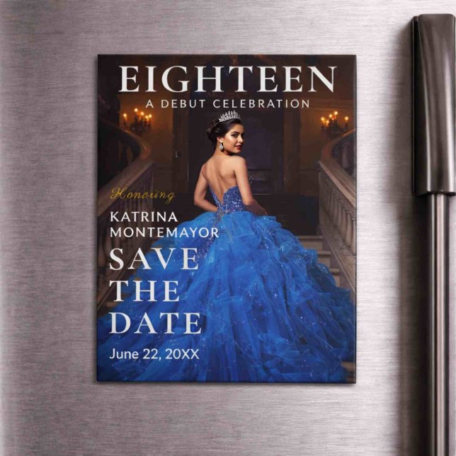 Convite Elegant Blue 18th Magnetic Save Date (Criador carregado)
