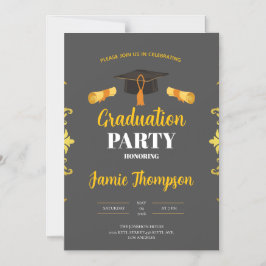 Convite Elegant Grey & Gold Graduation Party Invitation