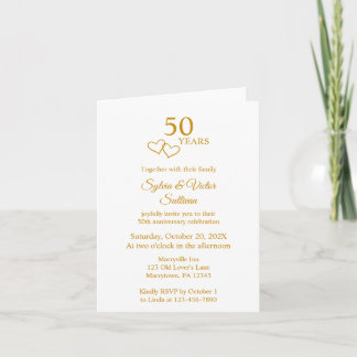Convite Elegant Heart Golden 50th Wedding Anniversary
