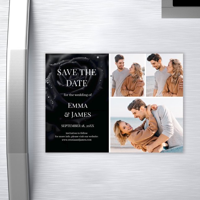 Convite Elegant Midnight Rose Wedding Photo Save The Date (Criador carregado)