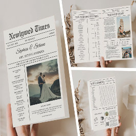 Convite Elegant Newspaper Details Timeline Wedding