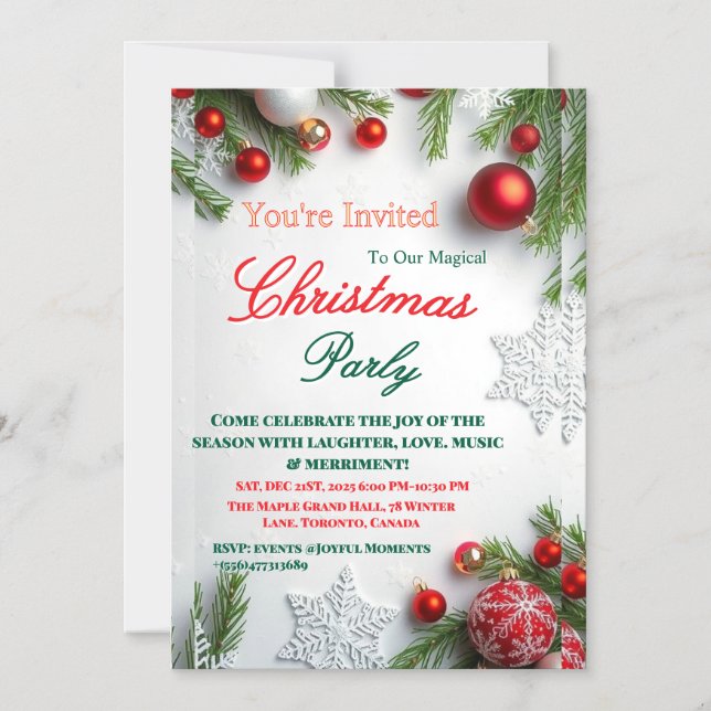 Convite Elegant Red & White Christmas Party Invitation (Frente)
