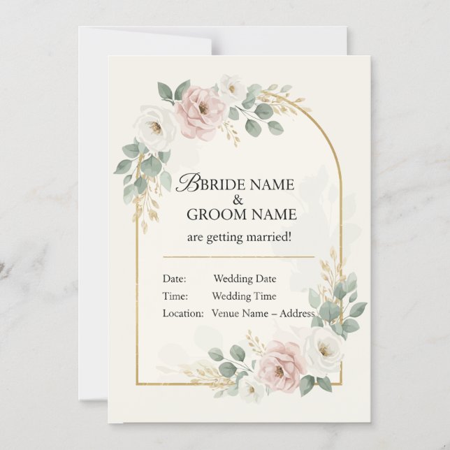 Convite Elegant Romantic Wedding Invitation  Minimal Mode (Frente)