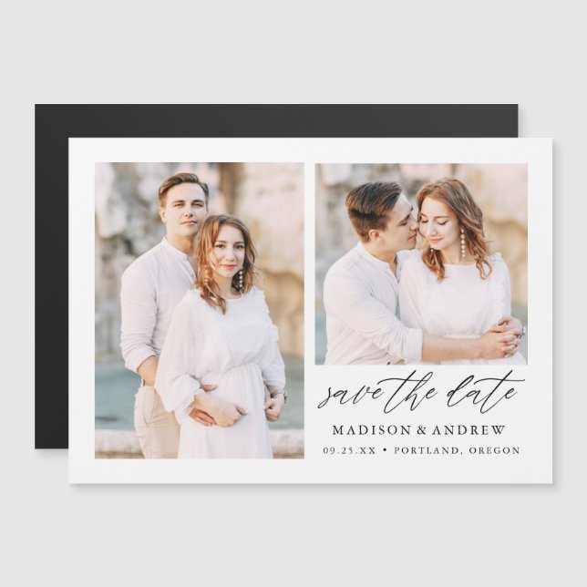 Convite Elegant Script 2 Foto Save the Date (Frente/Verso)