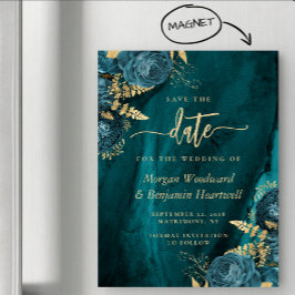 Convite Elegant Teal Gold Floral Wedding Save the Date