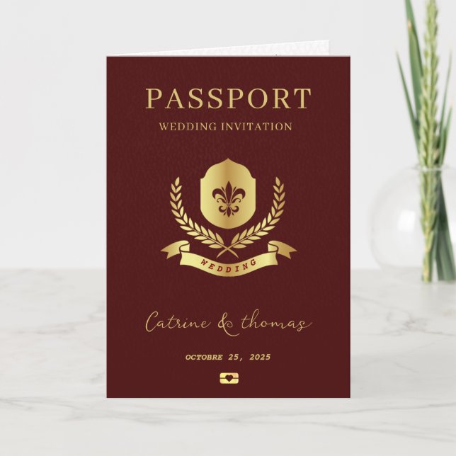 Convite Elegant Wedding Destination Passport World Map  (Frente)