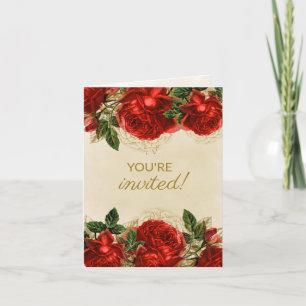Convite Elegant Women's 75th Birthday Vintage Red Roses