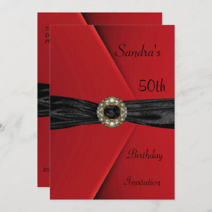 Convite Elegante 50th Red Velvet Pearl Jewel Arco