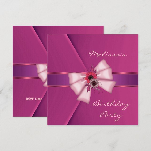 Convite Elegante Arco Floral de Veludo Rosa 2 (Frente/Verso)