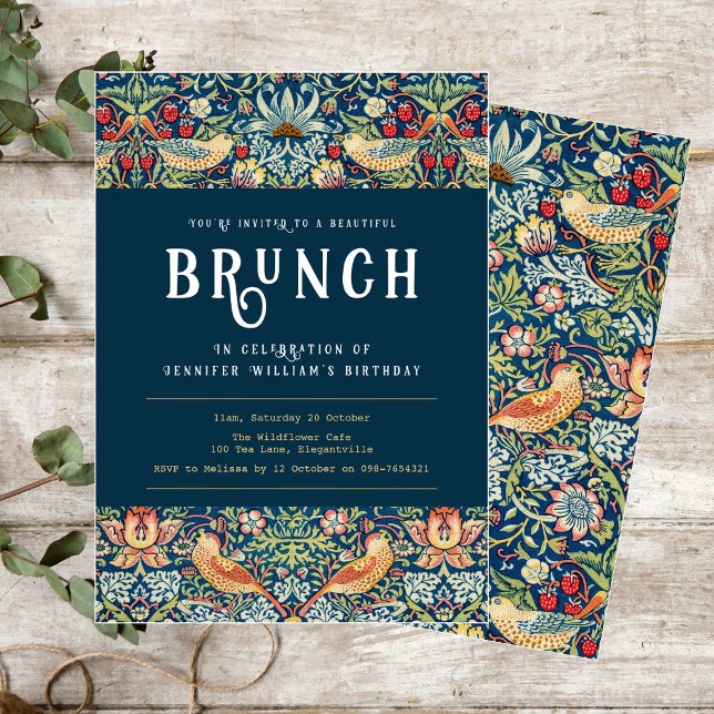 convite elegante azul de Brunch de William Morris (Criador carregado)
