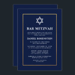 Convite Elegante Bar Mitzvah Azul Dourado<br><div class="desc">Cartão de Convite Bar Mitzvah Azul e Dourado</div>