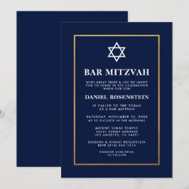 Convite Elegante Bar Mitzvah Azul Dourado