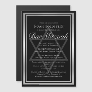 Convite Elegante Bar Mitzvah Preto Prata Formal
