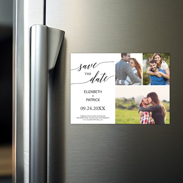 Convite Elegante Black Calliografia 3 Foto para salvar a d (Criador carregado)