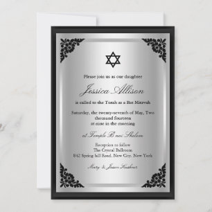 Convite Elegante Black & Silver bat mitzvah