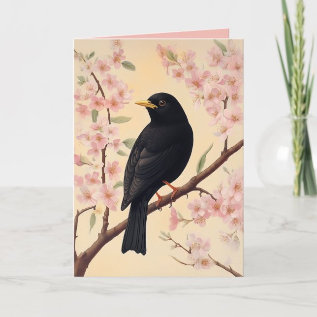 Convite Elegante Blackbird em Blossoms (Frente)
