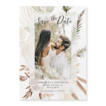 Elegante Boho Floral Pampas Foto Salve a Data