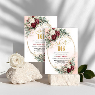 Convite Elegante Boho Sweet Sixteen com Peônias Ve