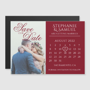 Convite Elegante Calendário de Casamento Borgonha Salve a 