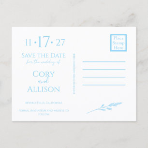 Convite Elegante Cartão Postal de Save the Date Floral Azu