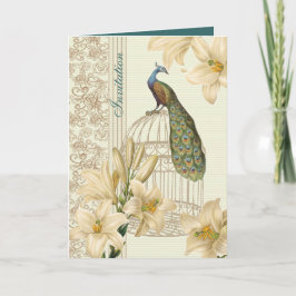 Convite elegante casamento de pavão floral lírio branco Vi