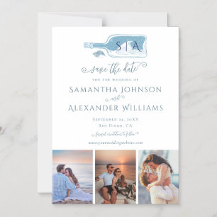 Convite Elegante Casamento na Praia Azul Empoeirado Save t