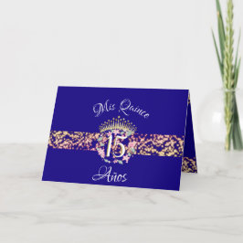Convite Elegante Celebração de Quinceanera Azul Dourado