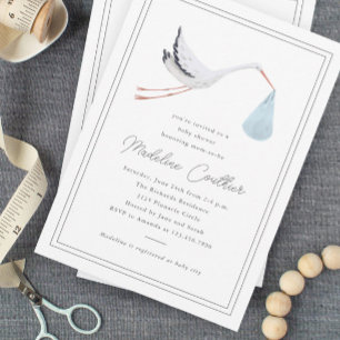 Convite Elegante Chá de fraldas de Boys Stork Desenhados à