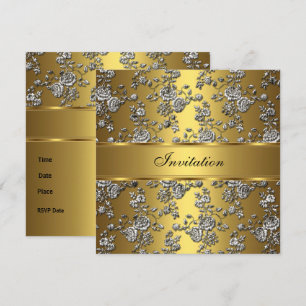 Convite Elegante Chique Dourado Relevo Floral