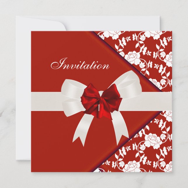 Convite Elegante Clássico Floral Vermelho Branco (Frente)