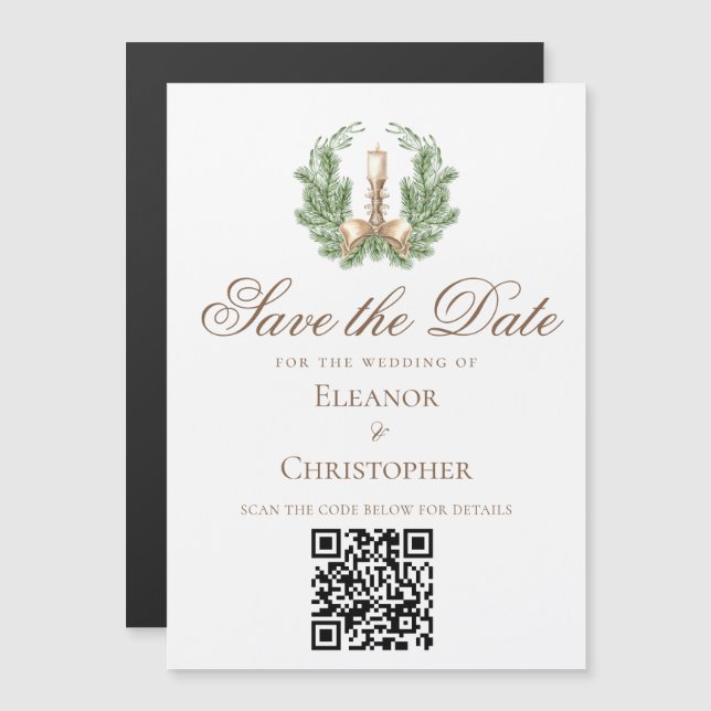 Convite Elegante Código QR de Vela de Natal Salve a Data (Frente/Verso)