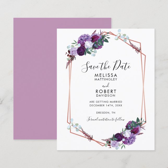 Convite Elegante com Letra Manual Floral Roxa para (Frente/Verso)