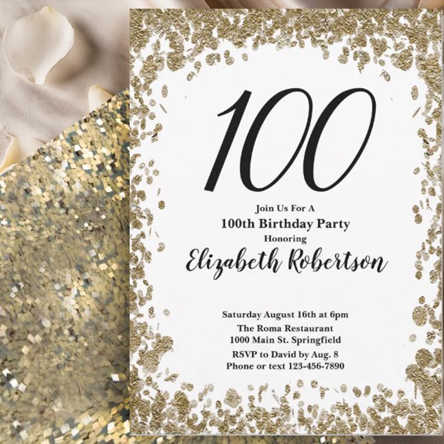 Convite Elegante de 100 Anos para Ela em Dourado (Criador carregado)